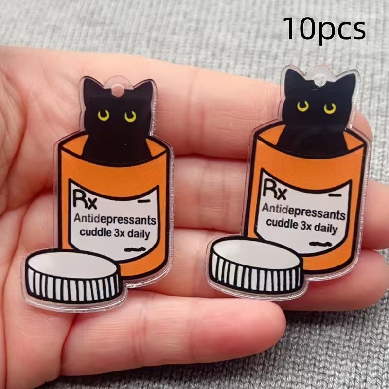 Jewelry Making Pendants - 10 adet akrilik ilaç kedi kolye