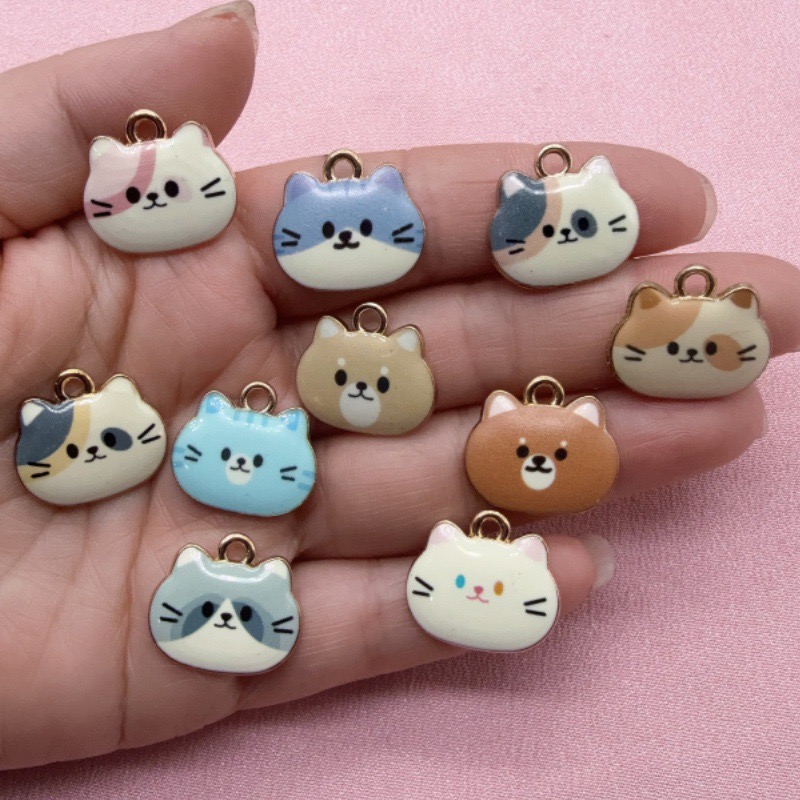 Jewelry Making Factory - 12 adet Baskılı Kedi Kafası Alaşım