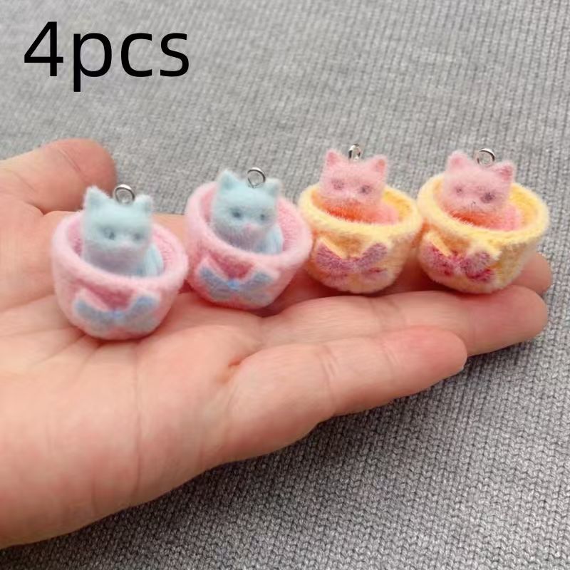 4 adet 3D peluş reçine kedi ko - Jewelry Making Factory incelemesi ve fiyatı